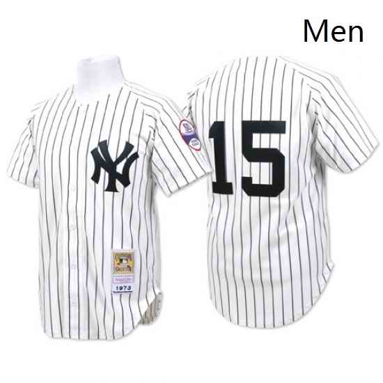 Mens Mitchell and Ness New York Yankees 15 Thurman Munson Replica White Throwback MLB Jersey